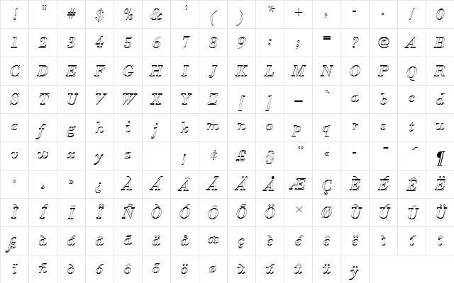 BodoniAntTRegItaOu1 Regular Character Map