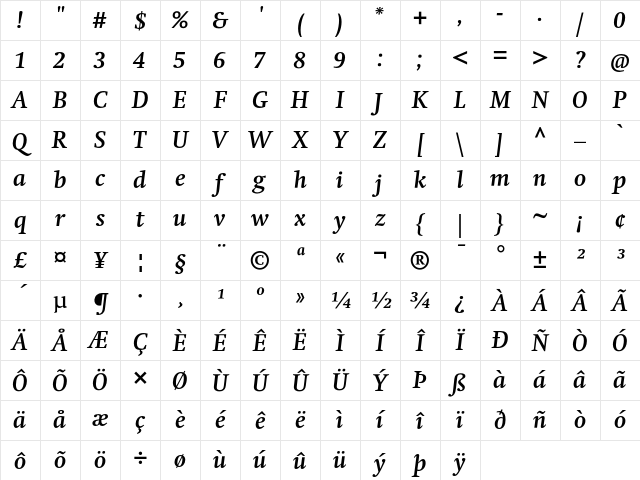 Swift1 OT Bold Italic Character Map Swift1 OT Bold Italic Character Map