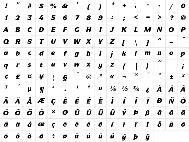 SymbolEF BlackItalic Character Map