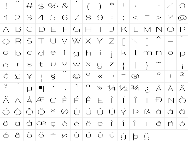 TA Modern Times ExtLt UltExp Regular Character Map TA Modern Times ExtLt UltExp Regular Character Map