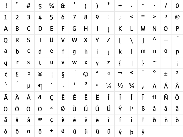 TabardEF Bold Character Map