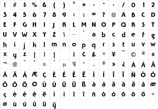 Tabasco Regular Character Map