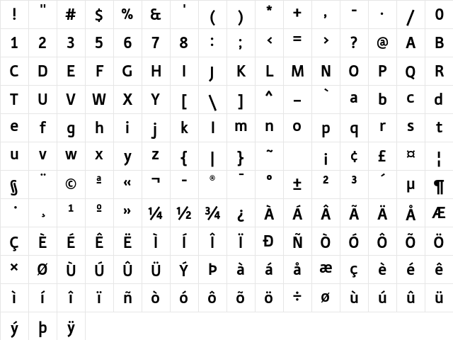 Tabula ITC Std Bold Character Map
