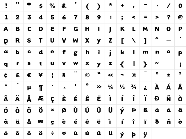 TarzanaWide Bold Character Map