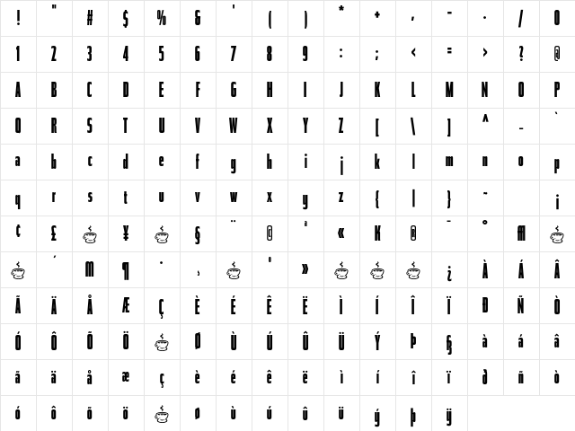 Tasse Bold Comp Character Map