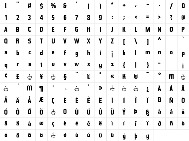 Tasse Bold Wide Character Map