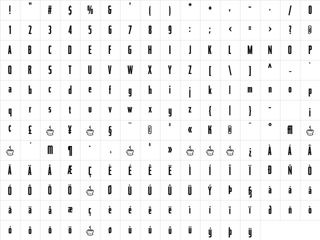 Tasse MediumCondensed Character Map