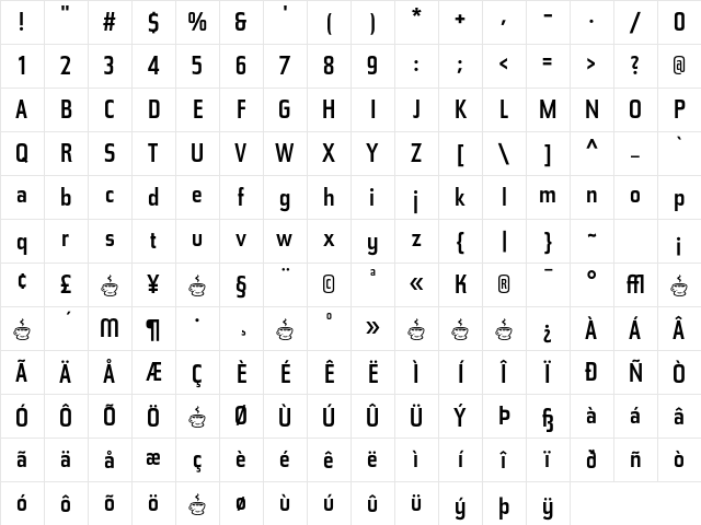 Tasse Medium Wide Character Map