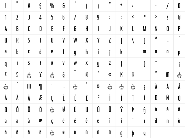 Tasse Regular Character Map Tasse Regular Character Map