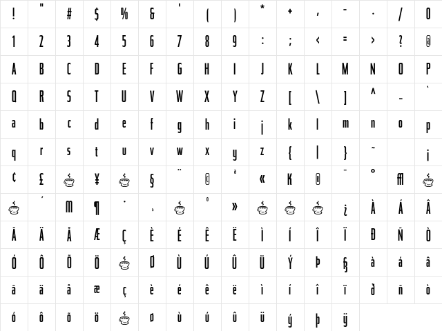 Tasse RegularCondensed Character Map