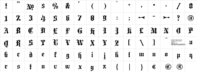 LHFOldBlackletterRegular Medium Character Map