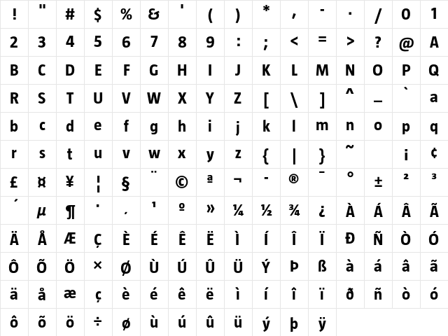 Taz Bold Character Map