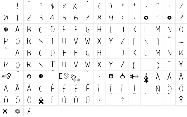 TECHNOIRE Suture Character Map