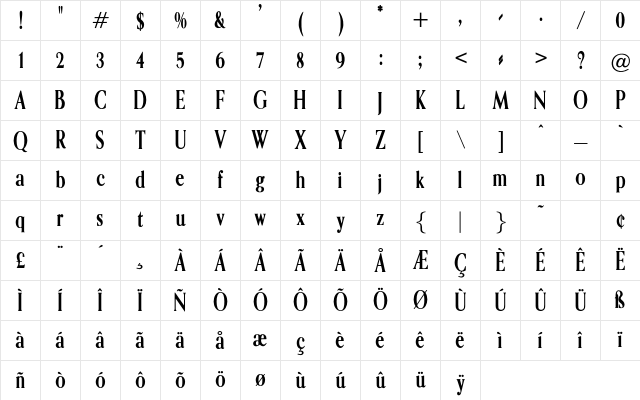 Tedeus Regular Character Map Tedeus Regular Character Map