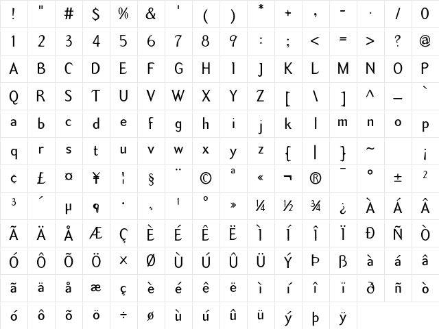 TemaCantanteSans Regular Character Map