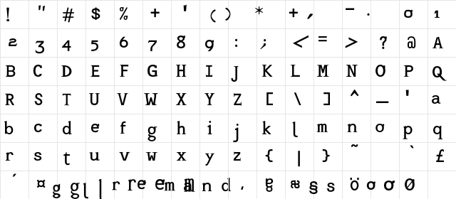 TempMono Regular Character Map