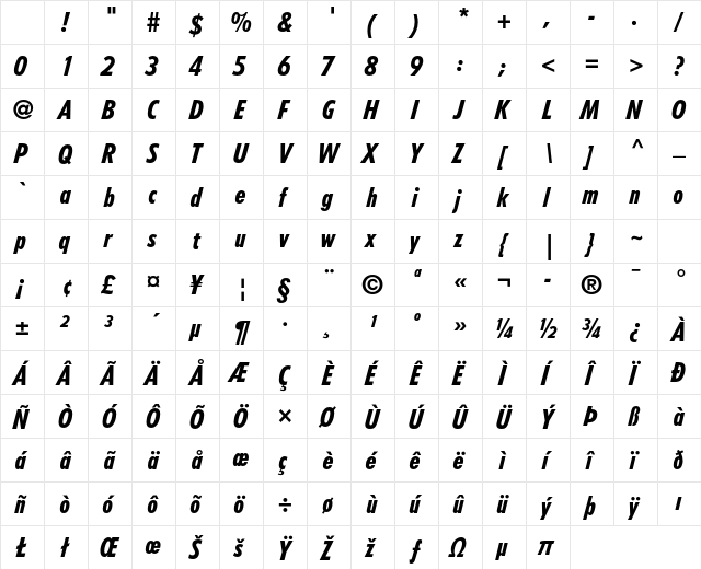 Tempo Std Heavy Condensed Italic Character Map Tempo Std Heavy Condensed Italic Character Map