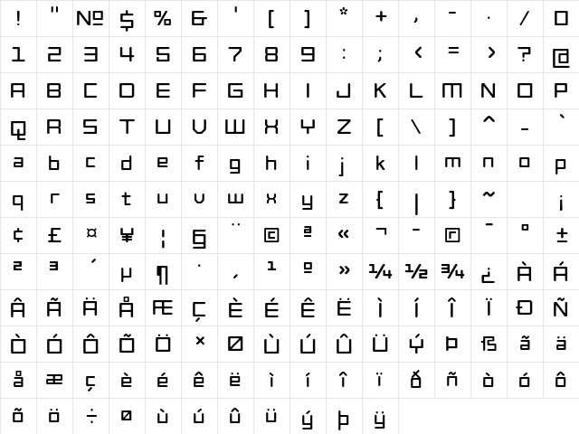 Tetra ITC Std Light Character Map