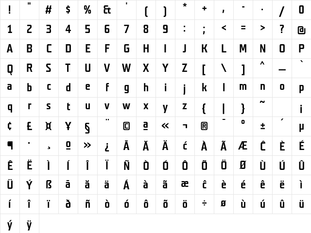 Teuton Mager Bold Character Map