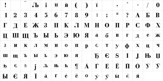 BodoniCyrillic Bold Character Map BodoniCyrillic Bold Character Map