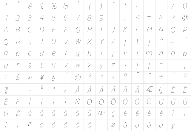 TFForever ThinItalic Character Map