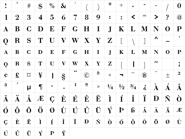 BodoniExpert Bold Character Map