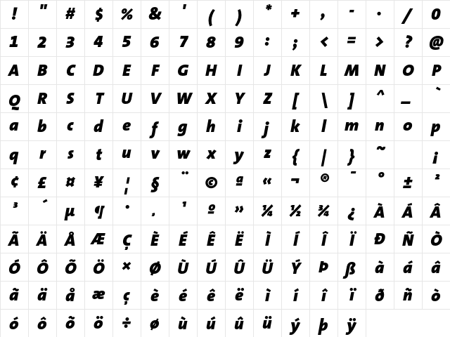 TheSans B9 Black Italic Character Map