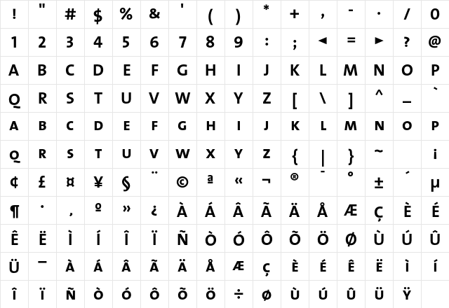The Sans Bold- Regular Character Map The Sans Bold- Regular Character Map