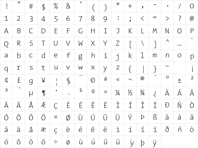 The Sans Mono- Regular Character Map
