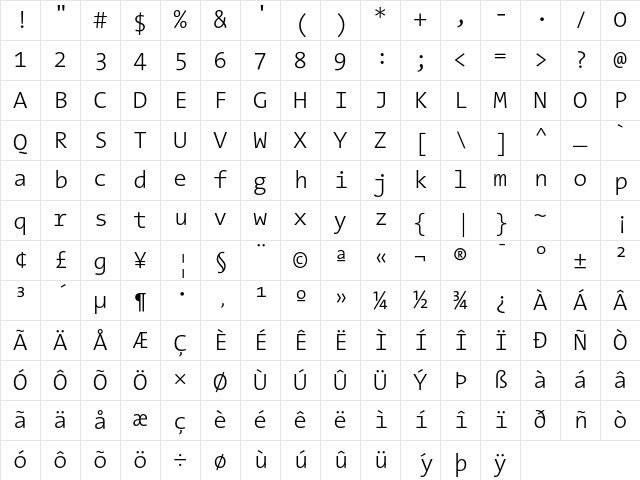 The Sans Mono- Regular Character Map