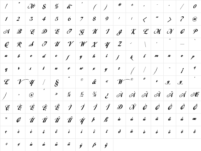 LHF Tideway Script Regular Character Map