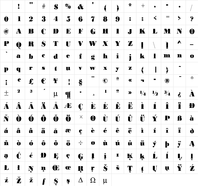 BodoniInkjet Regular Character Map BodoniInkjet Regular Character Map