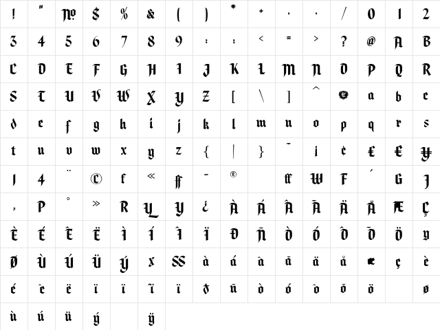LHF Stratford Regular Character Map