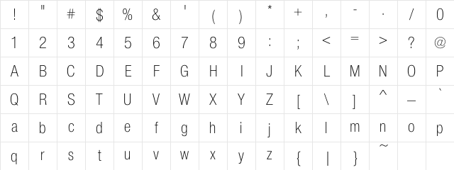 AddingtonThin Cond Regular Character Map