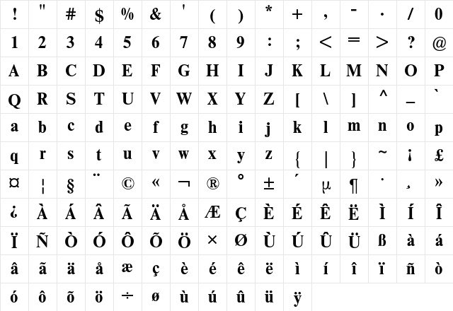 Times BQ Regular Character Map Times BQ Regular Character Map
