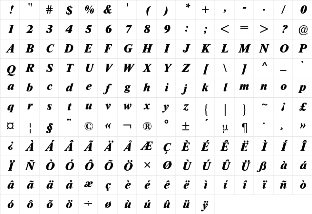 Times BQ Regular Character Map