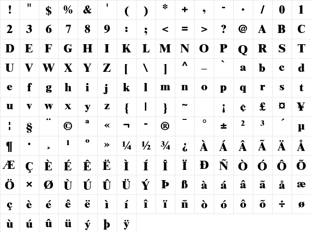 Times LT Std Extra Bold Character Map Times LT Std Extra Bold Character Map