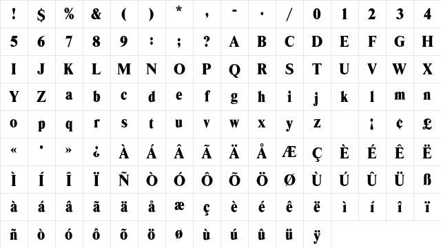 TimesModernEF Regular Character Map
