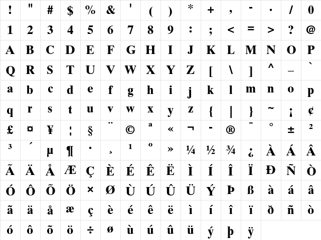 Times Ten Bold Character Map Times Ten Bold Character Map