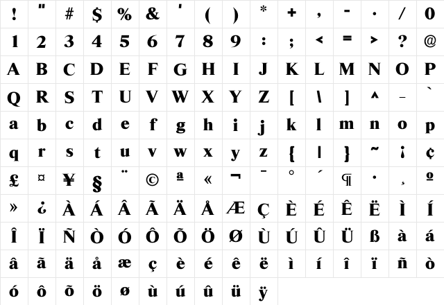 Timex Heavy Character Map