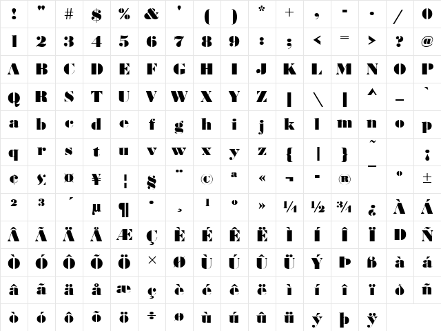 BodoniNo2DUlt Regular Character Map
