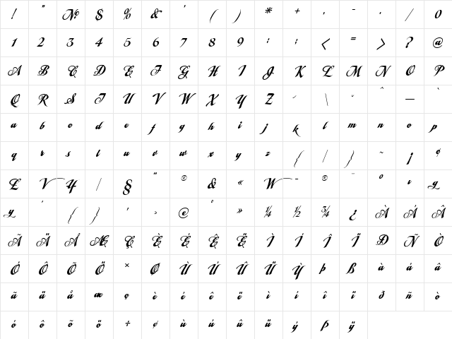 LHF Tideway Script Regular Character Map LHF Tideway Script Regular Character Map