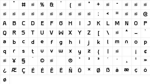 Toleis Bold Character Map