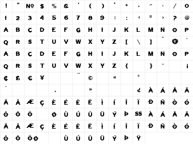 LHF Tonic BETA Regular Character Map