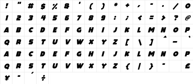 ToyBox Italic Character Map