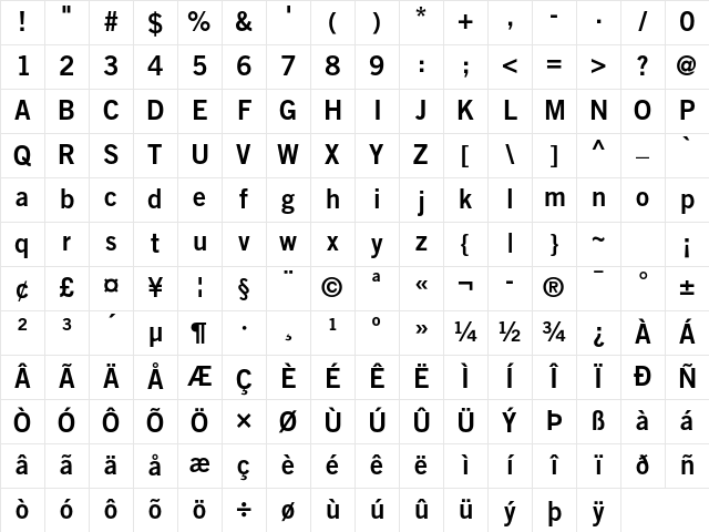 Trade Gothic LT Std Bold No. 2 Character Map