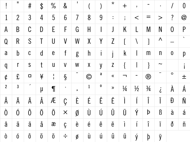 Trade Gothic LT Std Condensed No. 18 Character Map