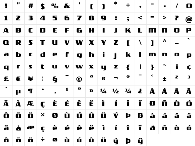 TradeMarker Bold Character Map