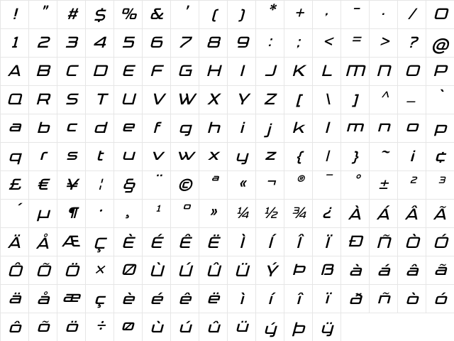 TradeMarker LightItalic Character Map