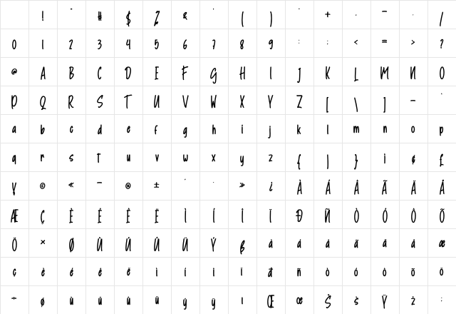 Tranlove Regular Character Map Tranlove Regular Character Map